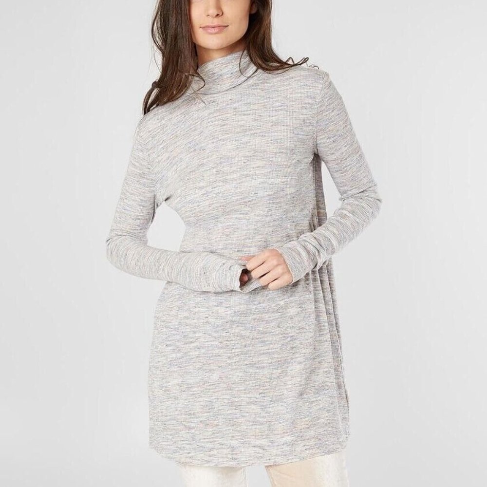 NEW We the Free Grey Long Tunic Turtleneck Split Back Size Small